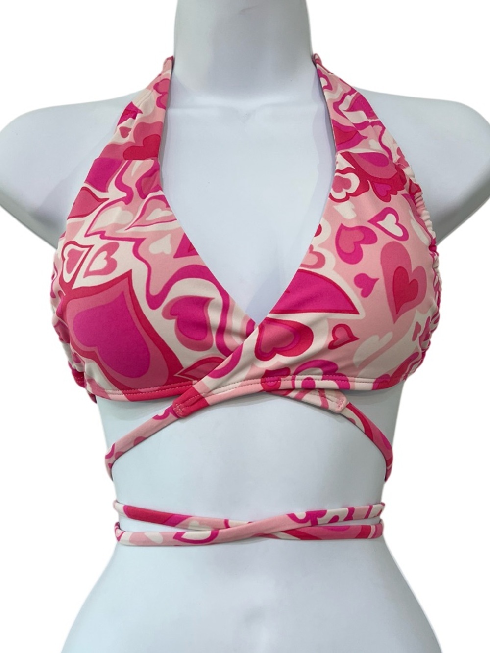 Wild Fable Pink Heart Print Wrap Tie Bikini Top Size Small